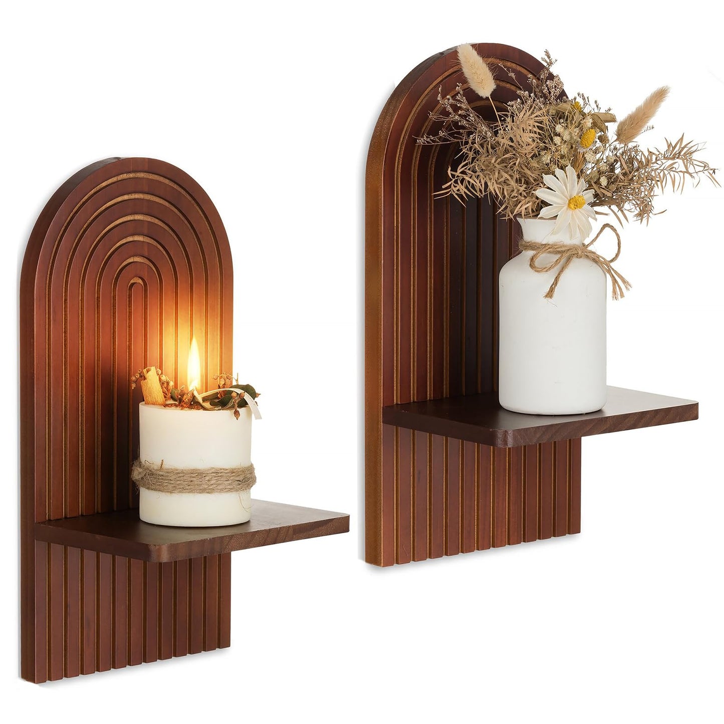 Walasis Boho Wall Decor Set of Two - Natural Modern Minimalist Mid Century Wall Candle Holder for Living Room - Wood Bohemian Decor for Bathroom Nursery Bedroom