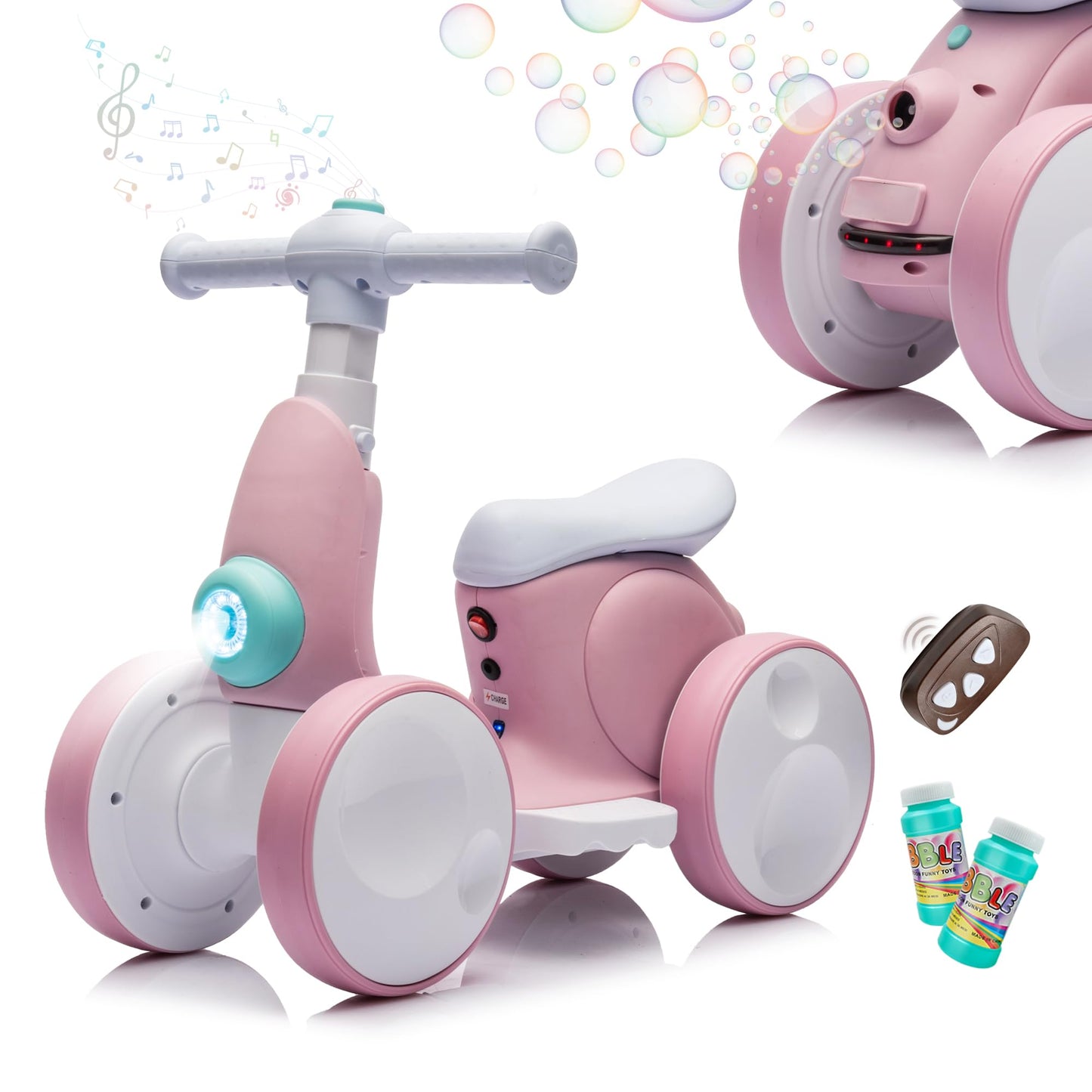 JoyRydz 6V Electric Baby Balance Bike with Bubble Machine,4 in 1 Toddler Balance Bike w/Remote Control for 1 Year Old Boys Girls Kids Bubble Bike Ride on Toys w/Powered Motor,Music,LED Lights (Blue)
