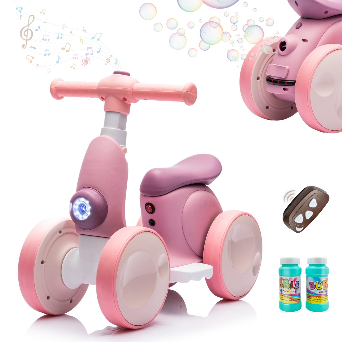 JoyRydz 6V Electric Baby Balance Bike with Bubble Machine,4 in 1 Toddler Balance Bike w/Remote Control for 1 Year Old Boys Girls Kids Bubble Bike Ride on Toys w/Powered Motor,Music,LED Lights (Blue)